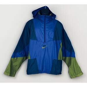 VTG 90s Nike Windbreaker Jacket Blue Green Colorblock Men LG Pack Hood Half Zip